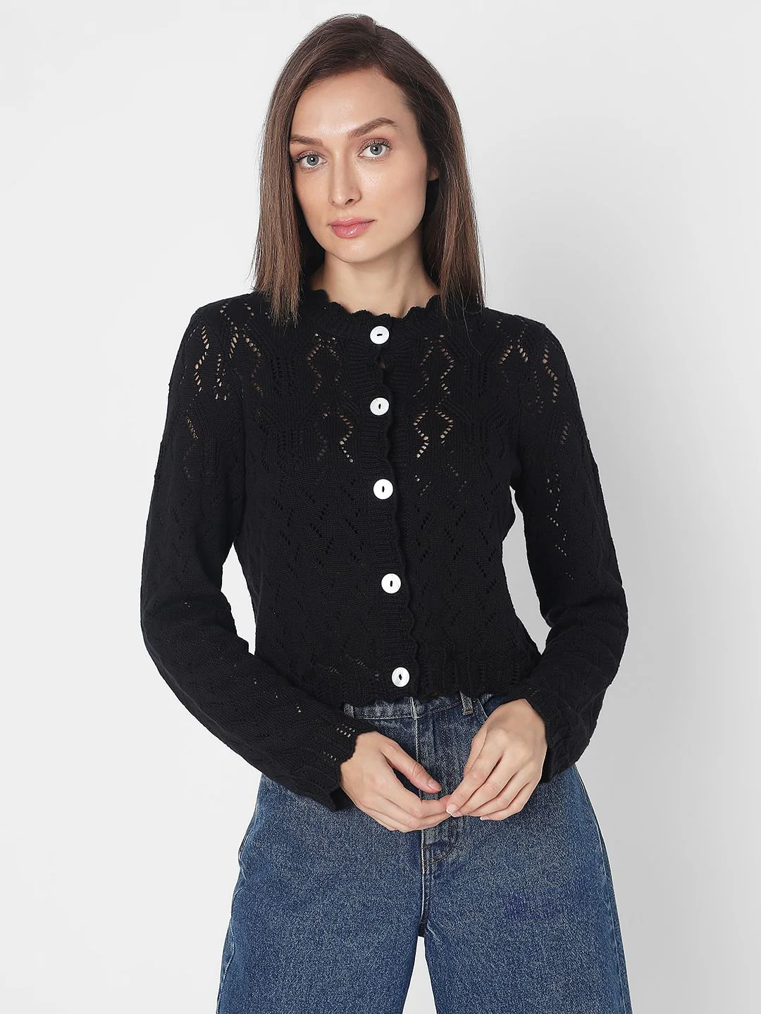 Black Pointelle Cardigan - Image 2