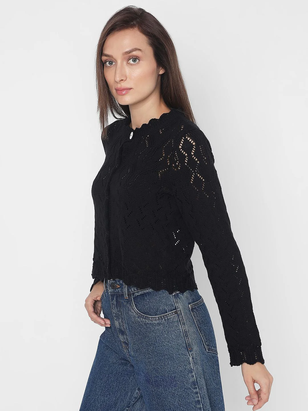 Black Pointelle Cardigan - Image 3