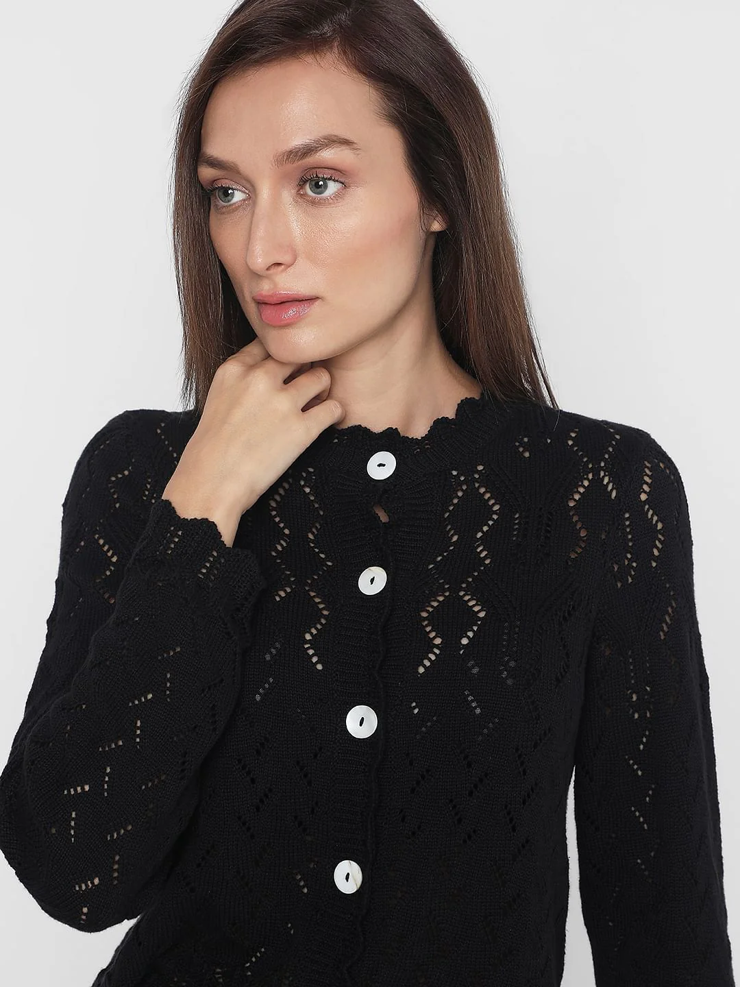 Black Pointelle Cardigan - Image 6
