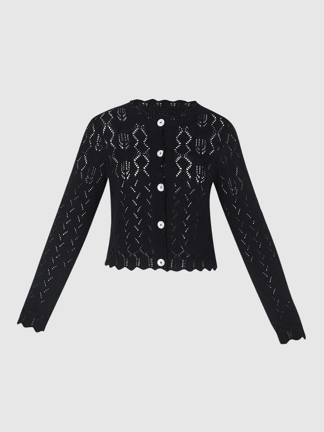 Black Pointelle Cardigan - Image 7