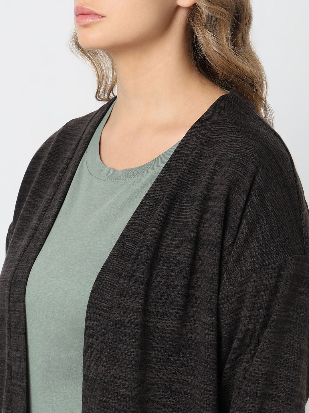 Curve Black Melange Front Open Cardigan - Image 8
