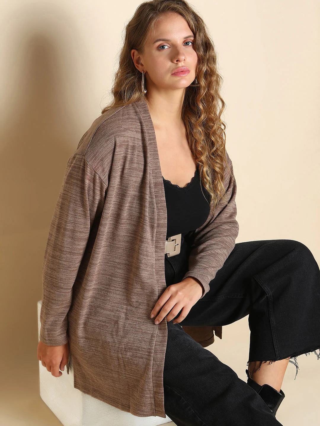 Curve Brown Front-Open Cardigan