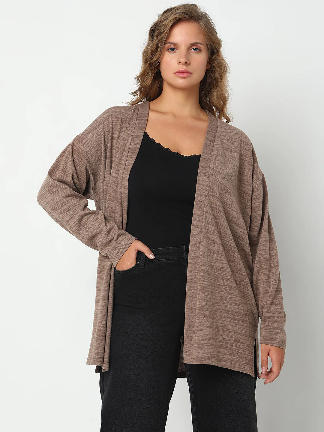 Curve Brown Front-Open Cardigan - Image 2