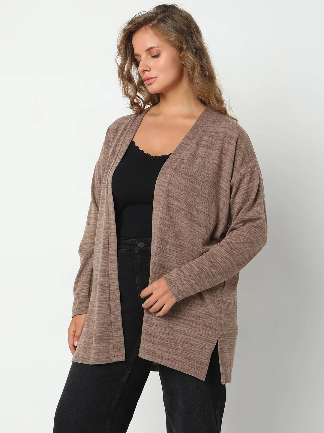 Curve Brown Front-Open Cardigan - Image 3