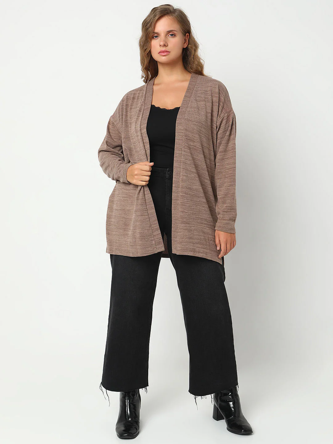 Curve Brown Front-Open Cardigan - Image 5
