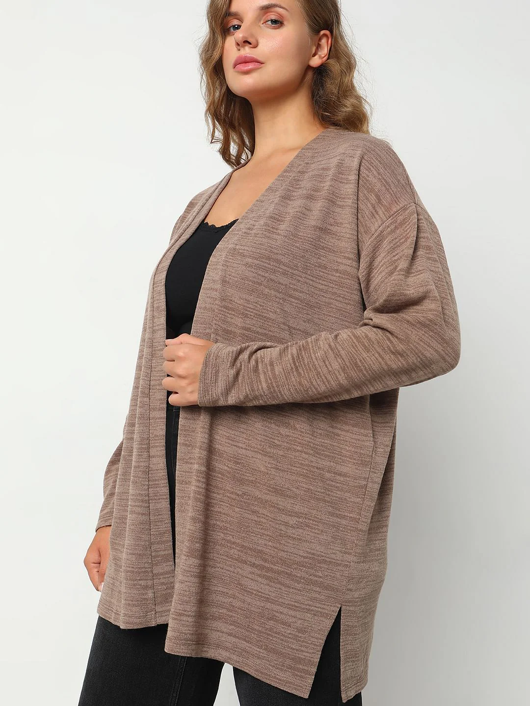 Curve Brown Front-Open Cardigan - Image 6