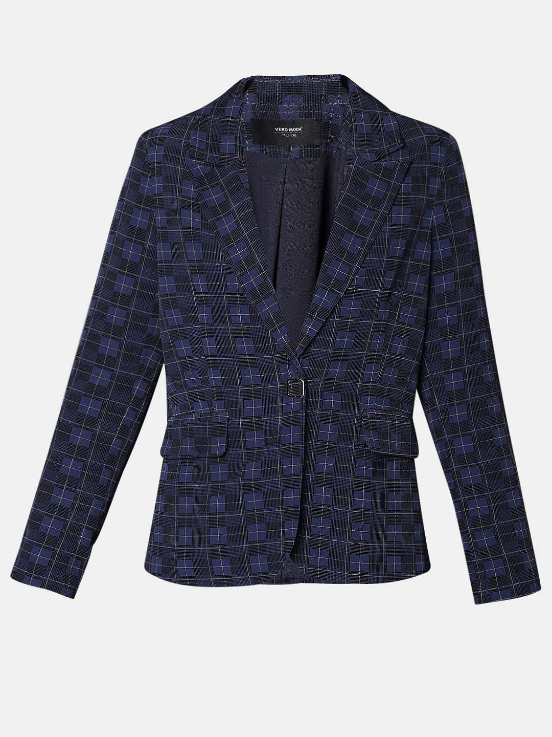 Navy Blue Check Print Blazer - Image 7