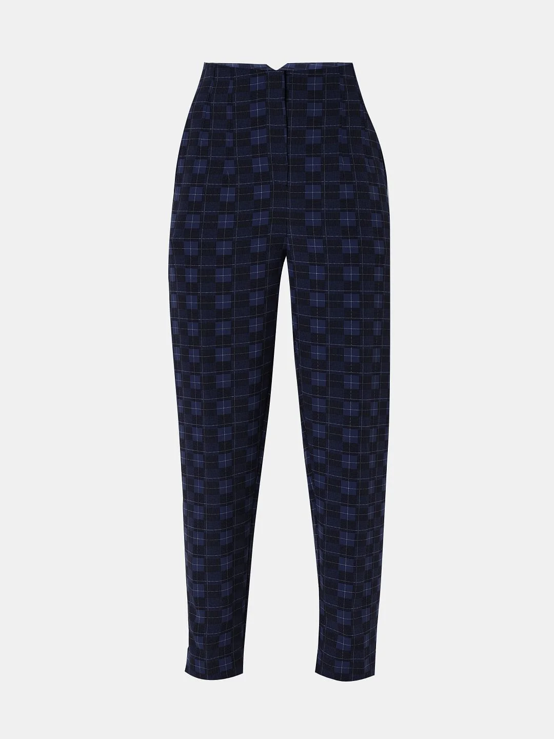 Navy Blue High Rise Check Pants - Image 7
