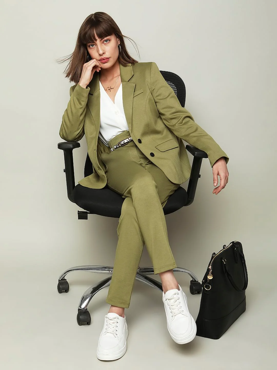 Olive Green Co-Ord Set Formal Blazer