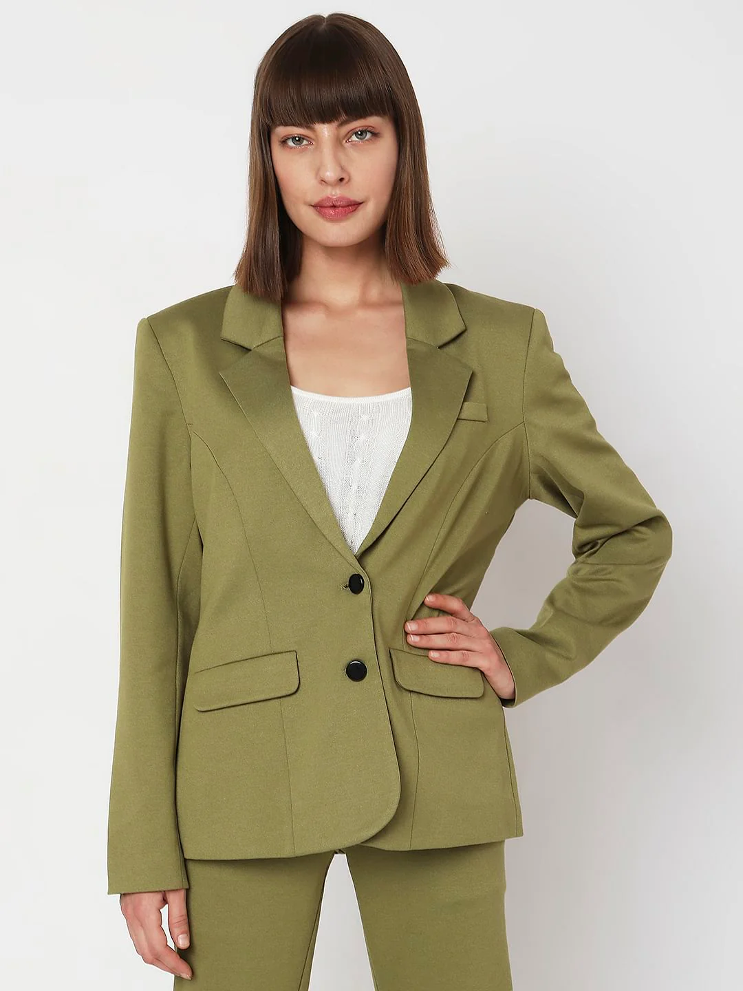 Olive Green Co-Ord Set Formal Blazer - Image 2