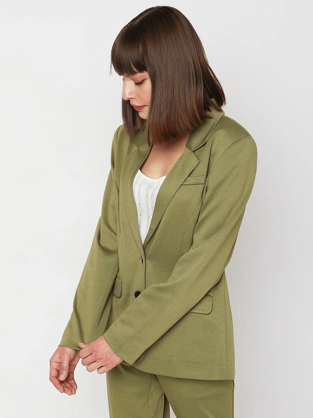Olive Green Co-Ord Set Formal Blazer - Image 3