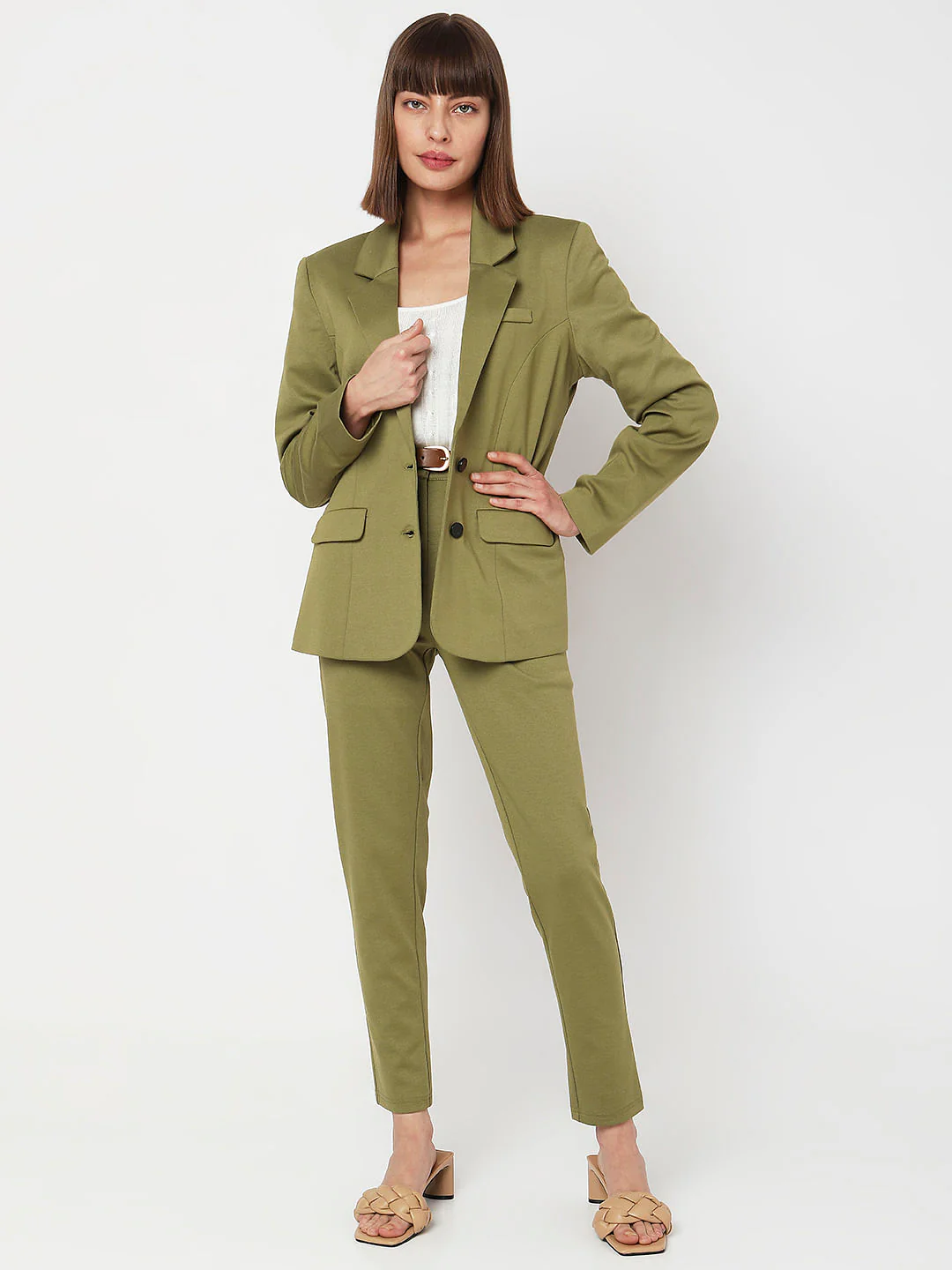 Olive Green Co-Ord Set Formal Blazer - Image 5