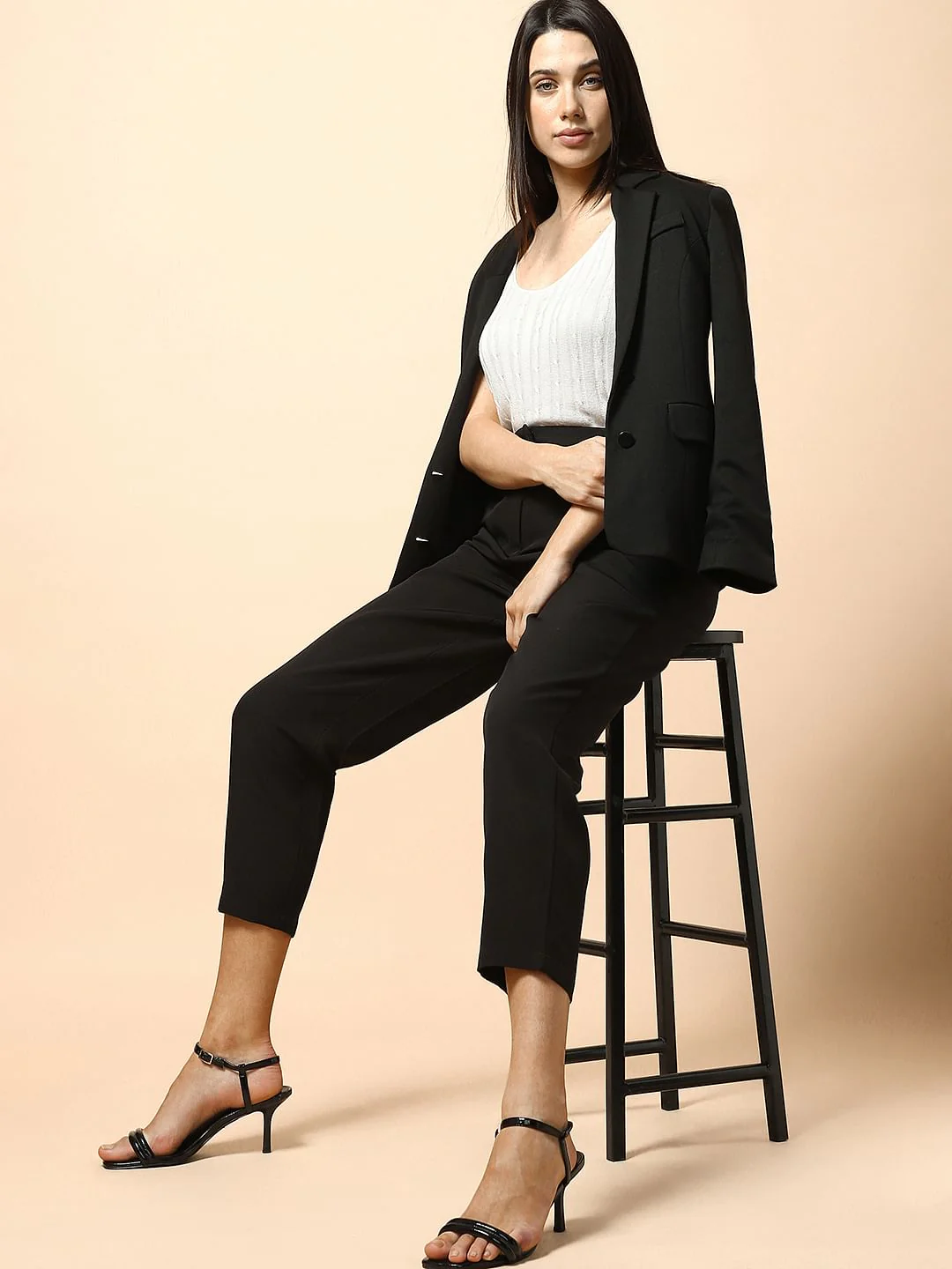 Black High Rise Straight Fit Pants