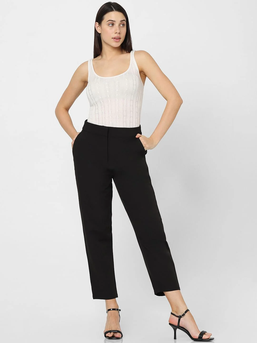 Black High Rise Straight Fit Pants - Image 7