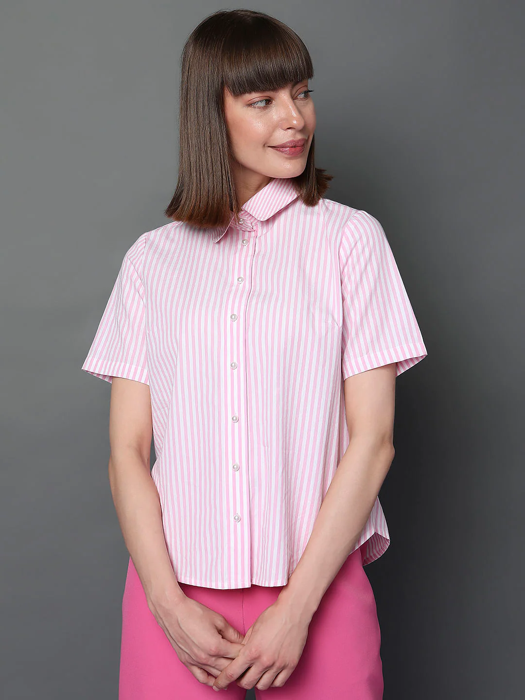 Pink Striped Short Sleeves Shirt - Image 2