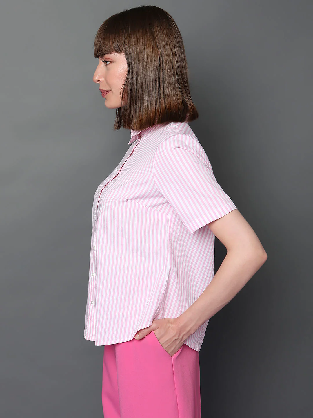 Pink Striped Short Sleeves Shirt - Image 3