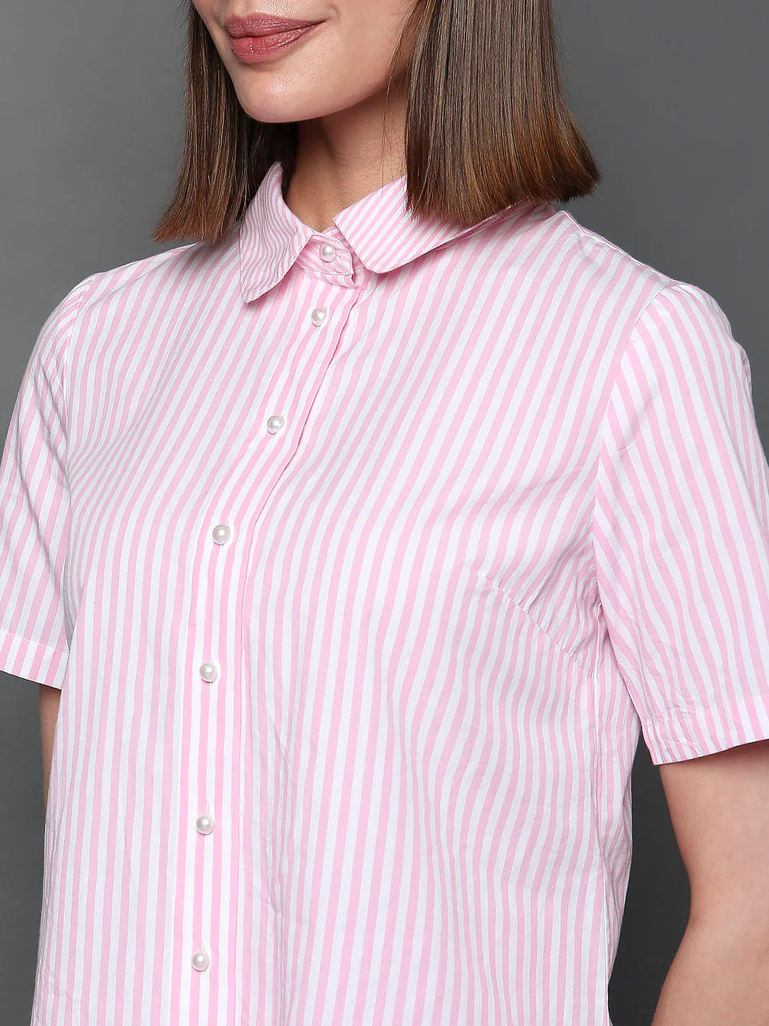 Pink Striped Short Sleeves Shirt - Image 6