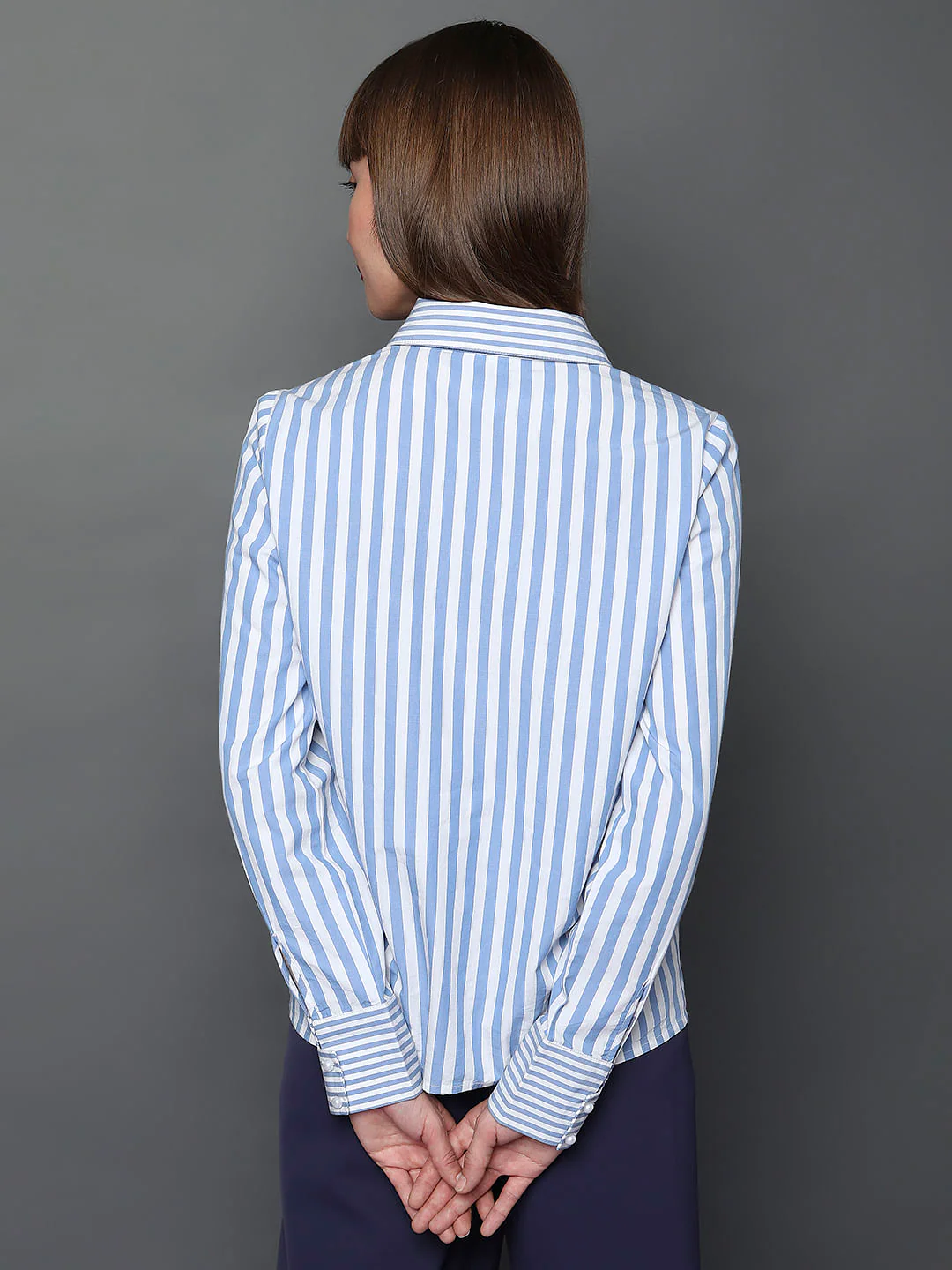 Blue Striped Full Sleeves Shirt - Image 4