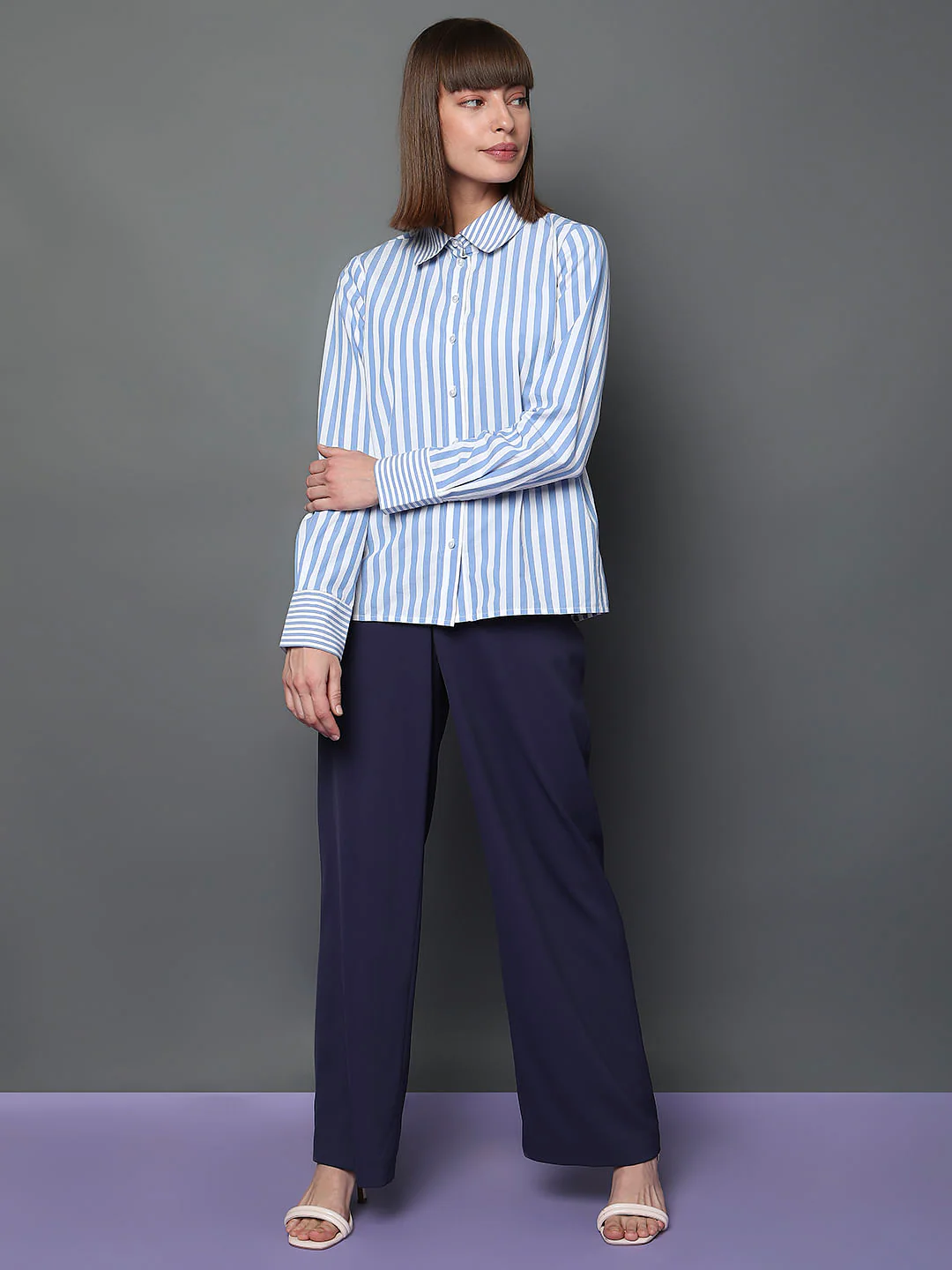 Blue Striped Full Sleeves Shirt - Image 5