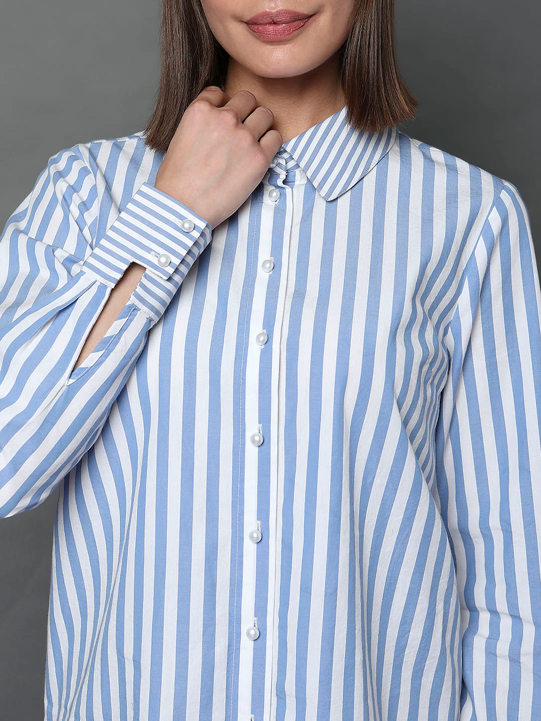 Blue Striped Full Sleeves Shirt - Image 6