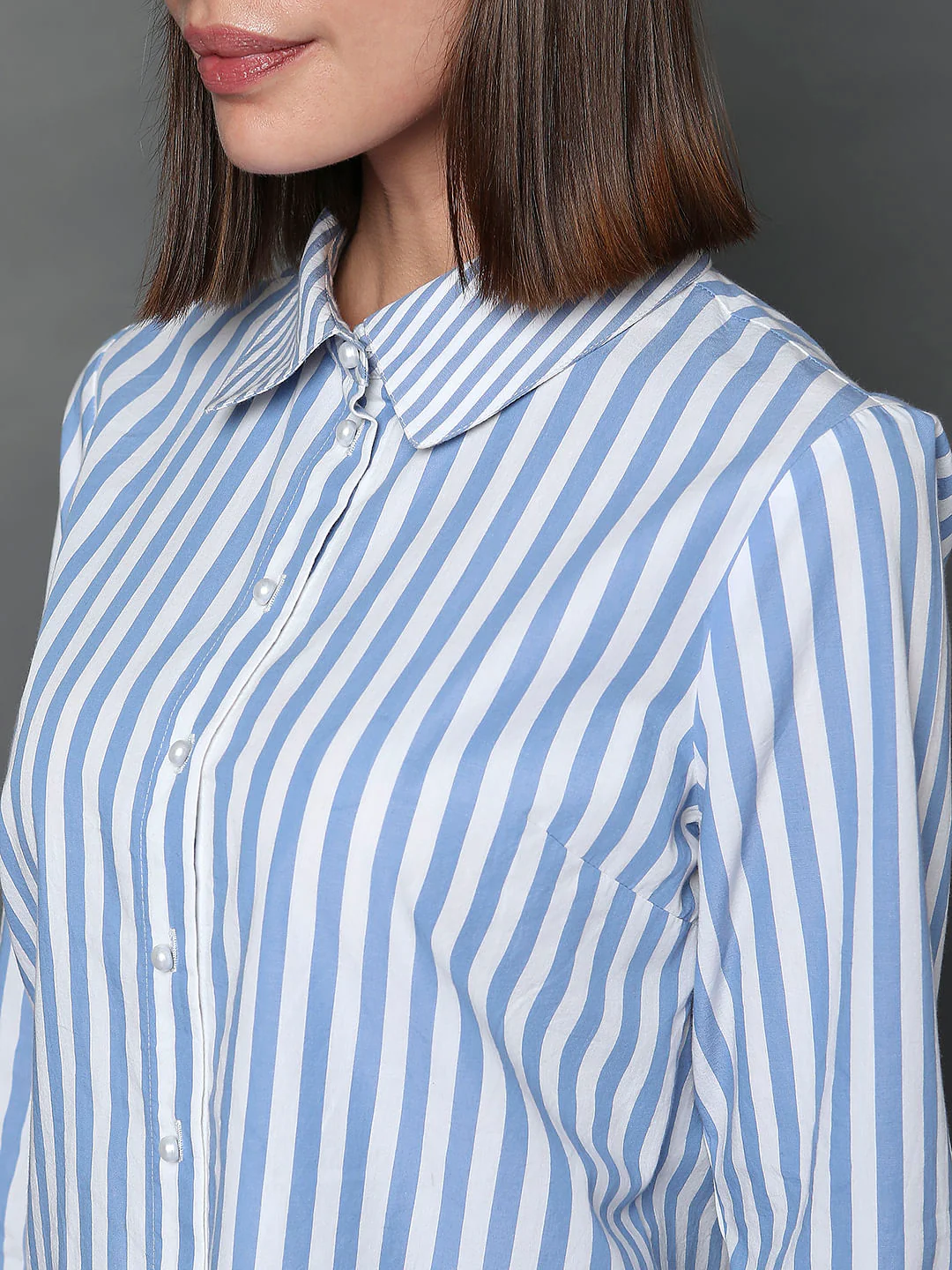 Blue Striped Full Sleeves Shirt - Image 8