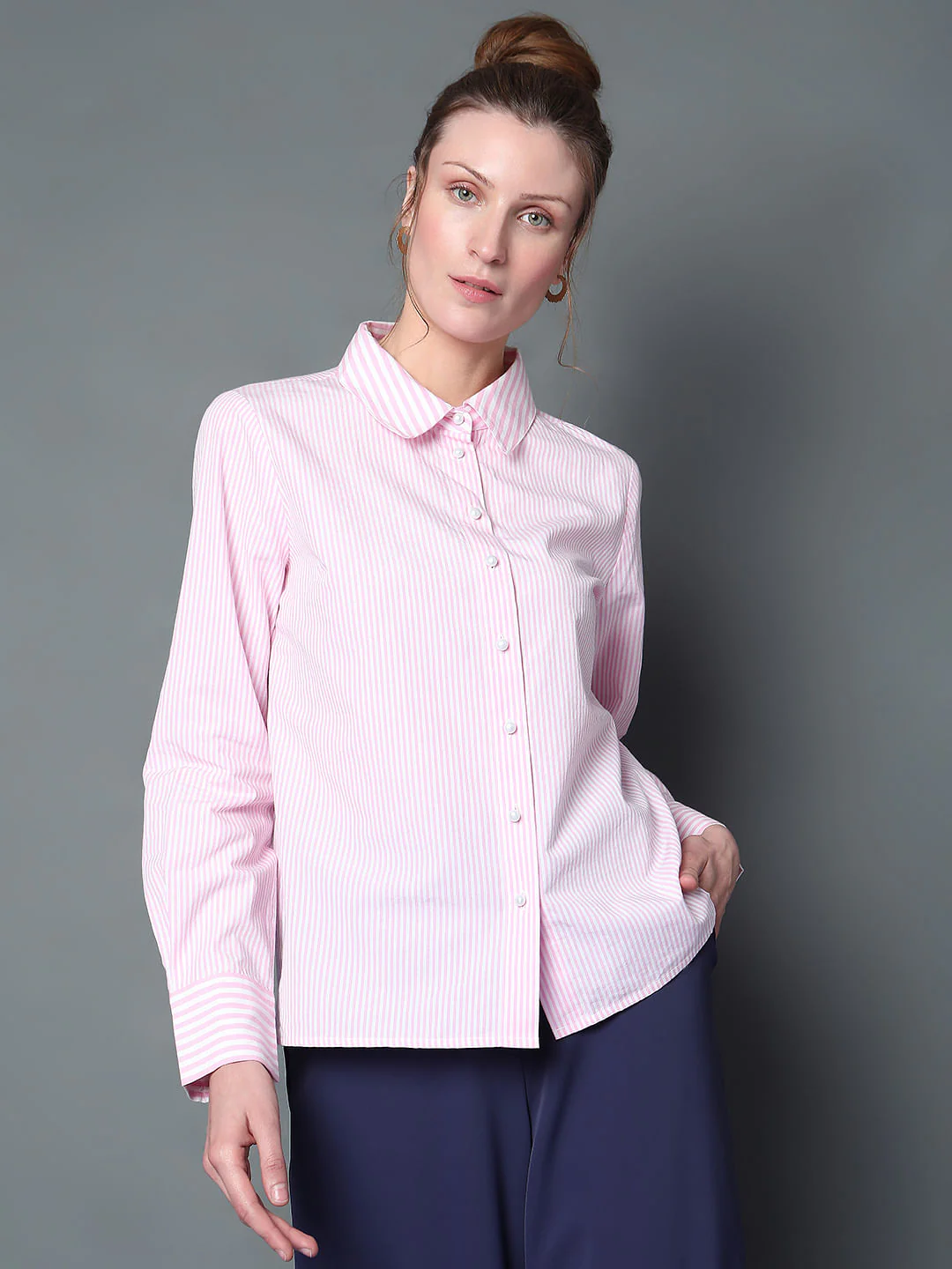 Pink Striped Full Sleeves Shirt - Image 2