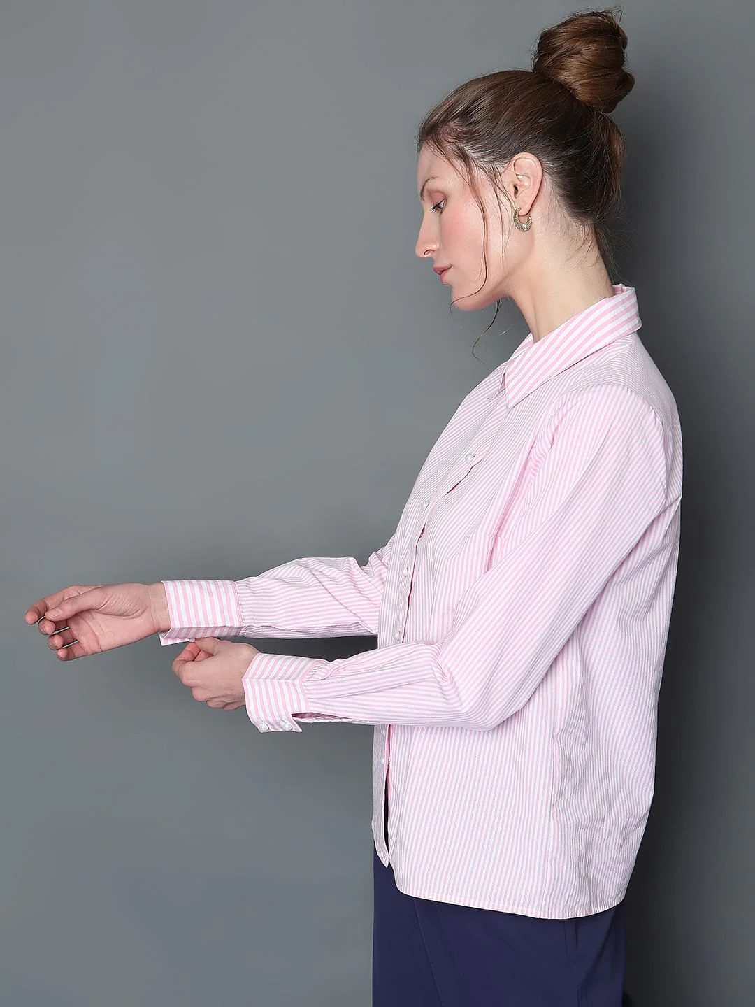 Pink Striped Full Sleeves Shirt - Image 3