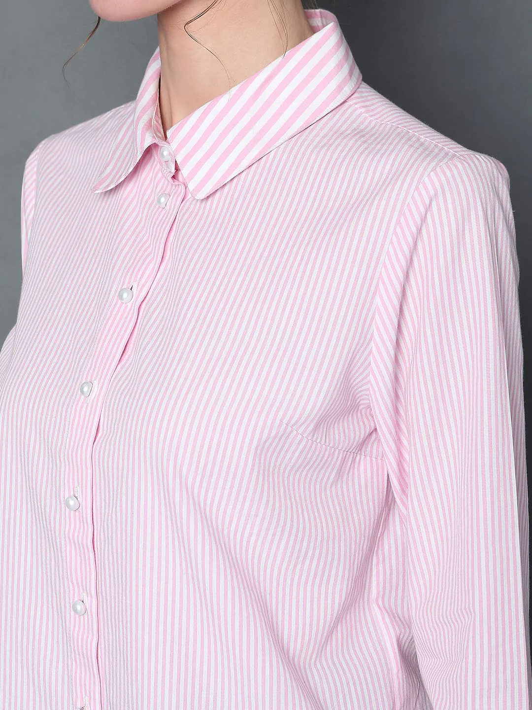 Pink Striped Full Sleeves Shirt - Image 6