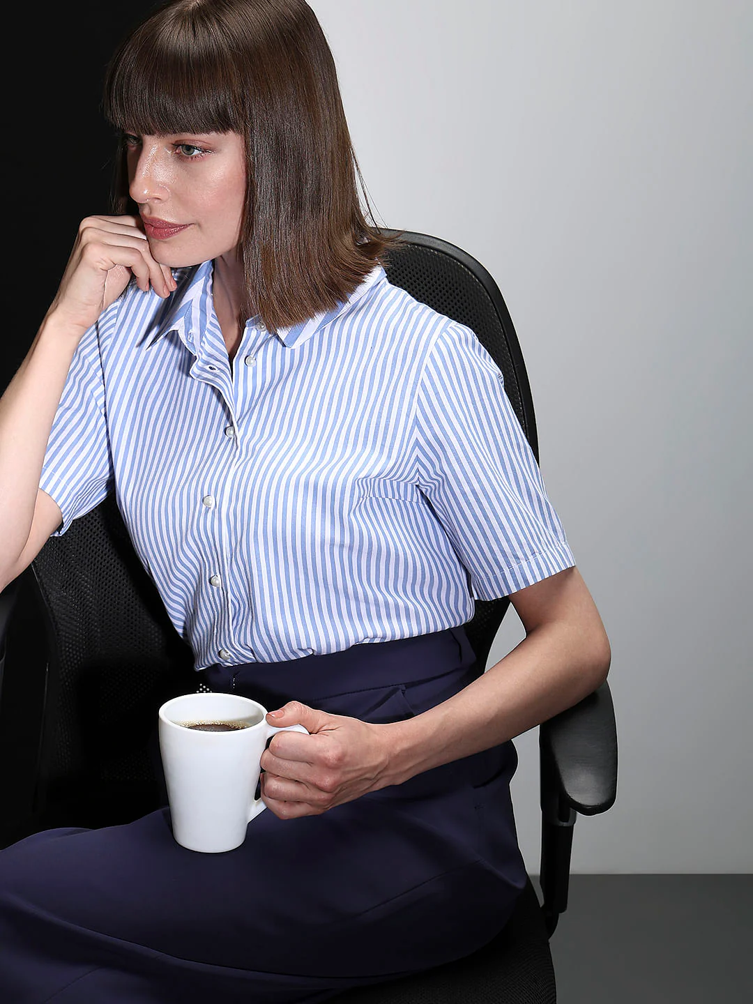 Blue Striped Short Sleeves Shirt