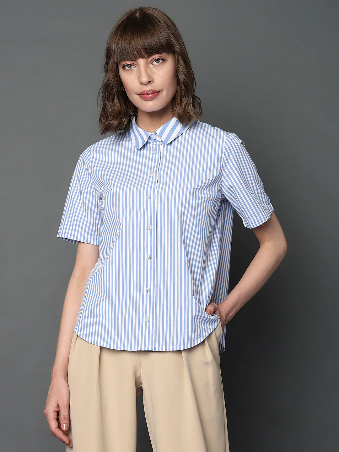 Blue Striped Short Sleeves Shirt - Image 2