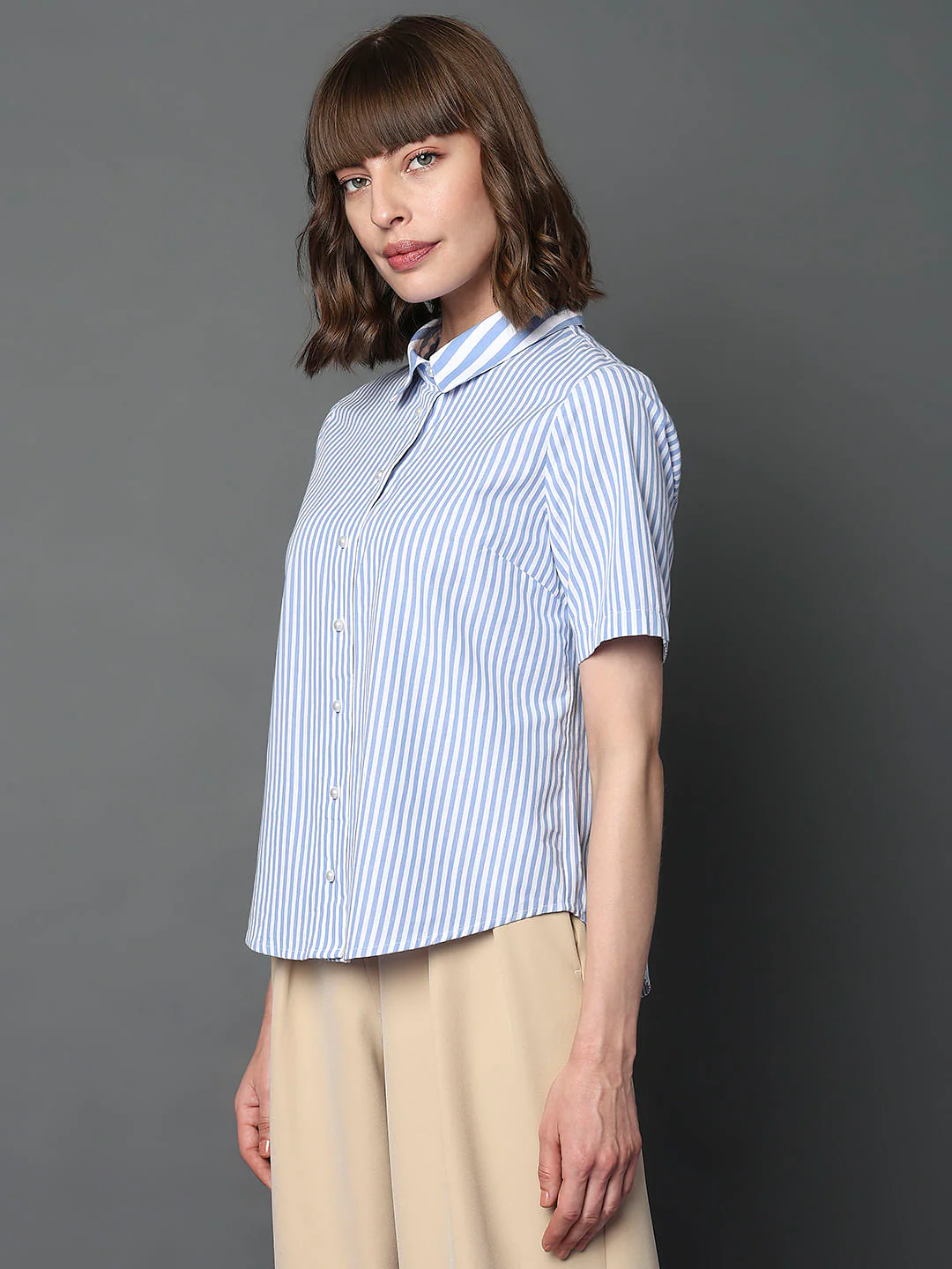 Blue Striped Short Sleeves Shirt - Image 3