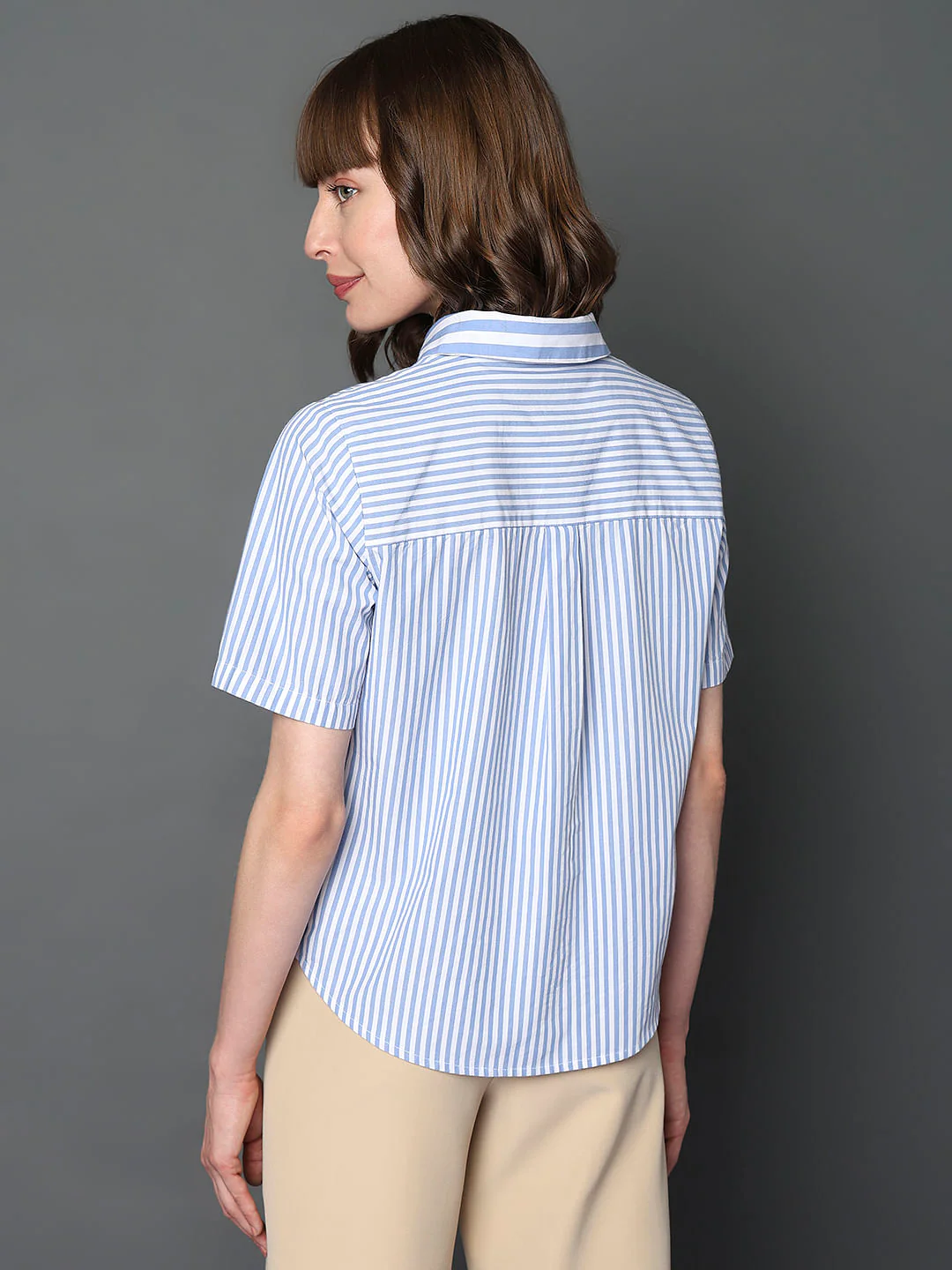 Blue Striped Short Sleeves Shirt - Image 4