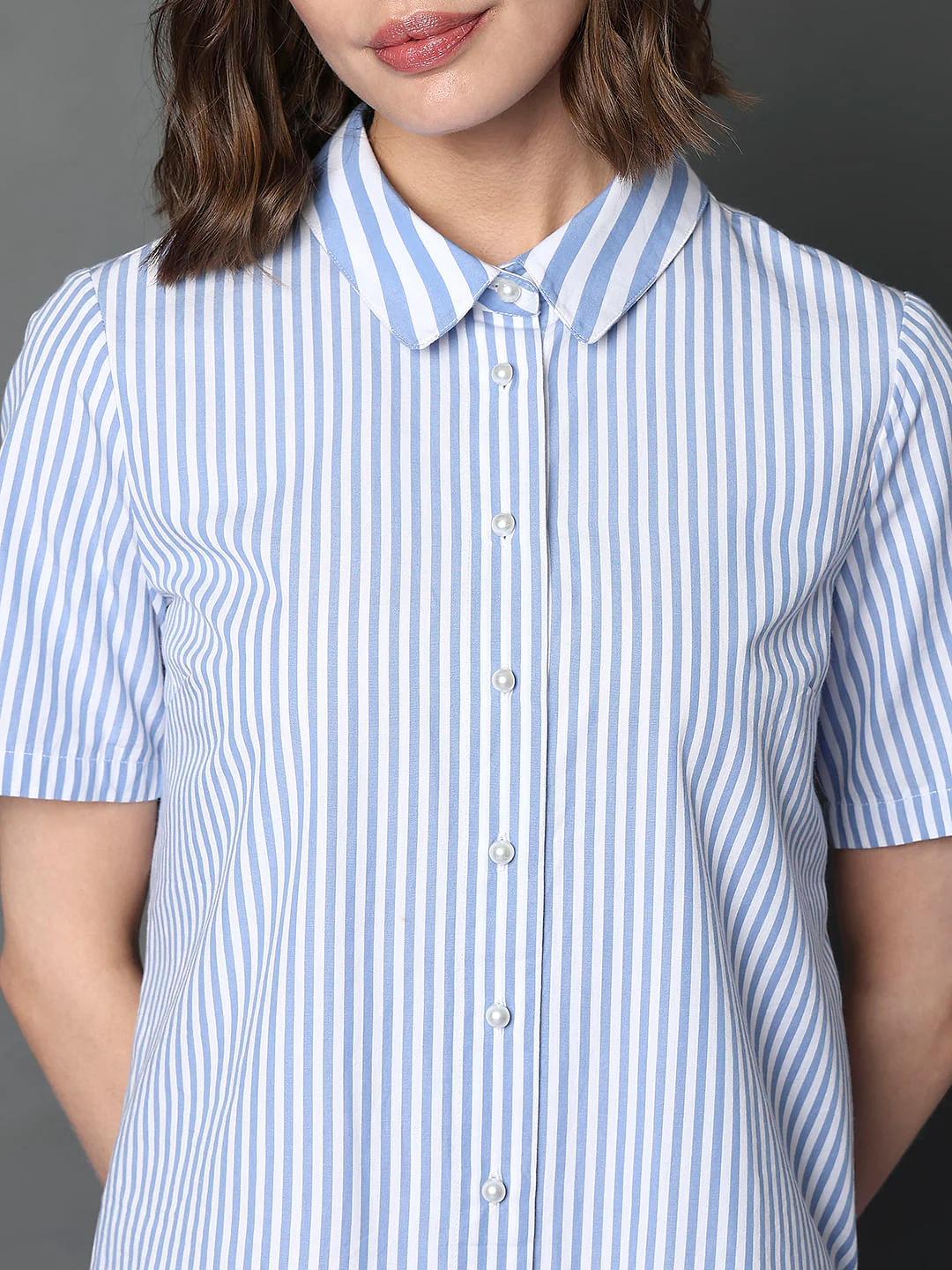 Blue Striped Short Sleeves Shirt - Image 6