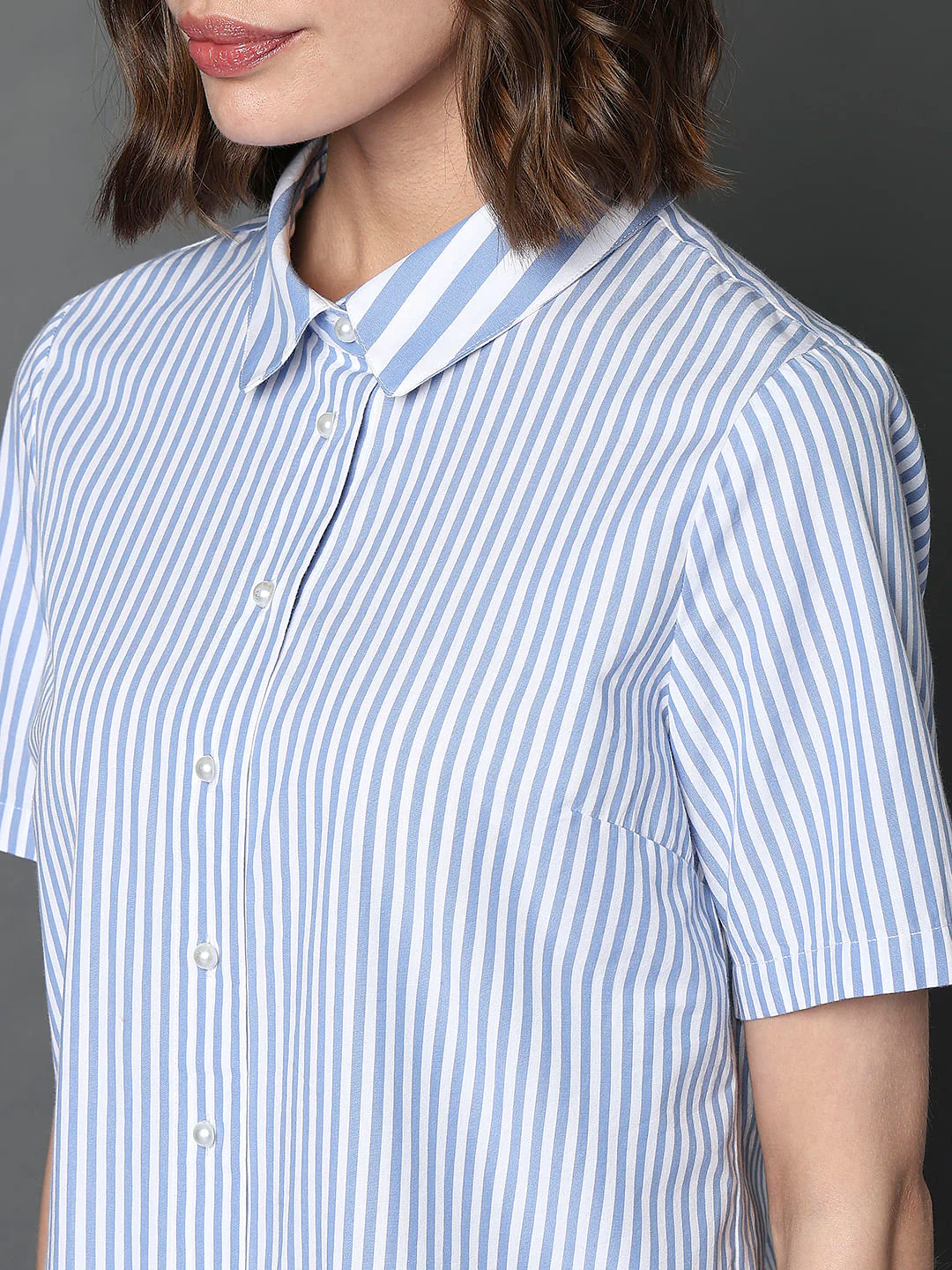Blue Striped Short Sleeves Shirt - Image 8