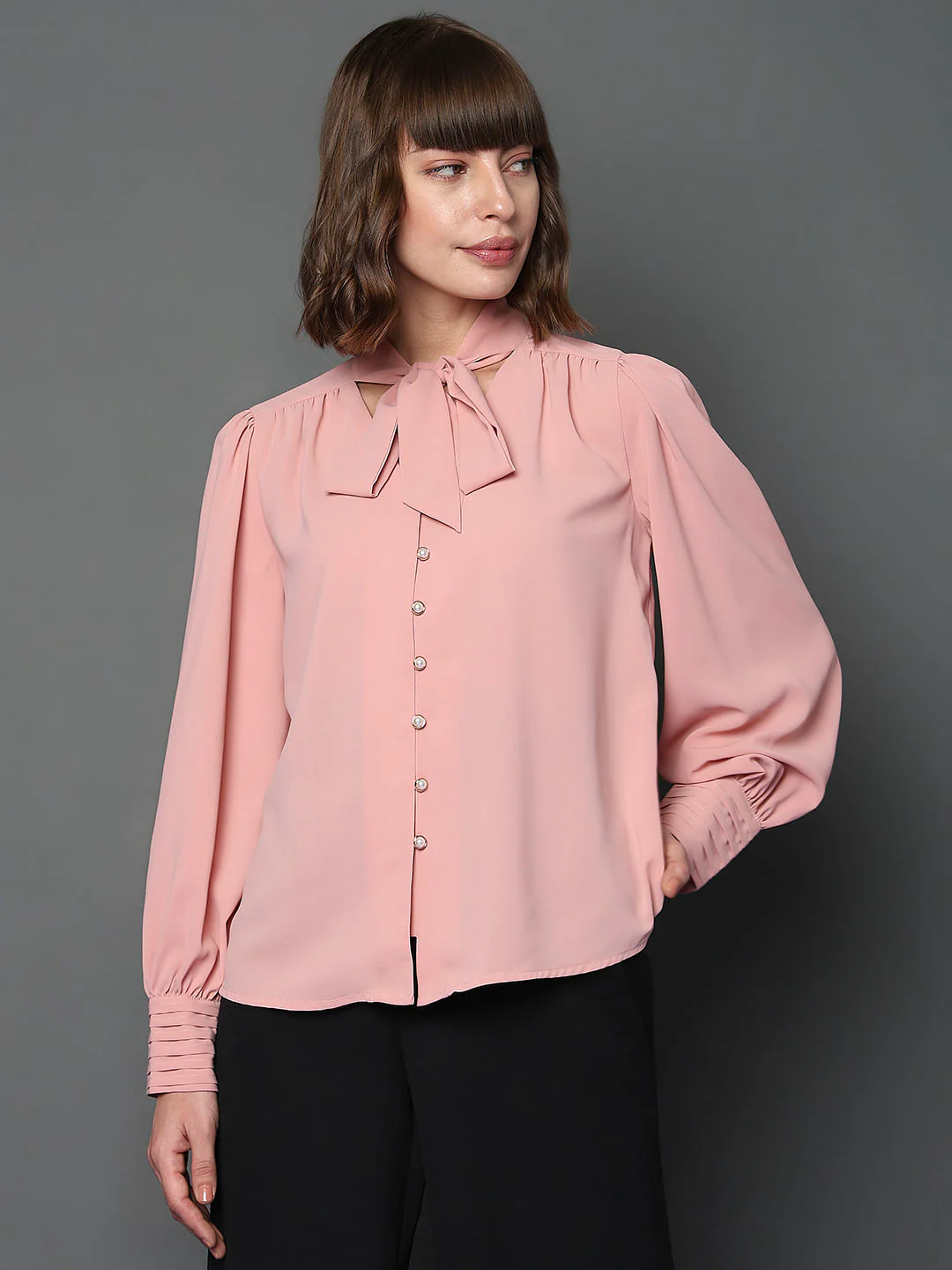 Pink Tie-Up Detail Shirt - Image 2