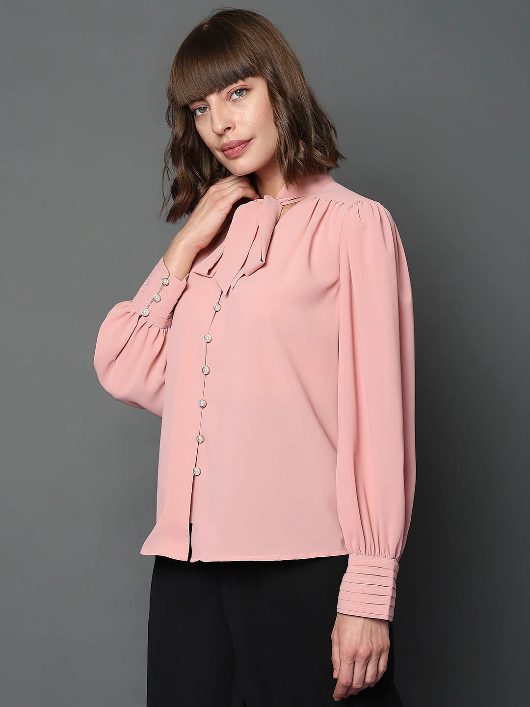 Pink Tie-Up Detail Shirt - Image 3