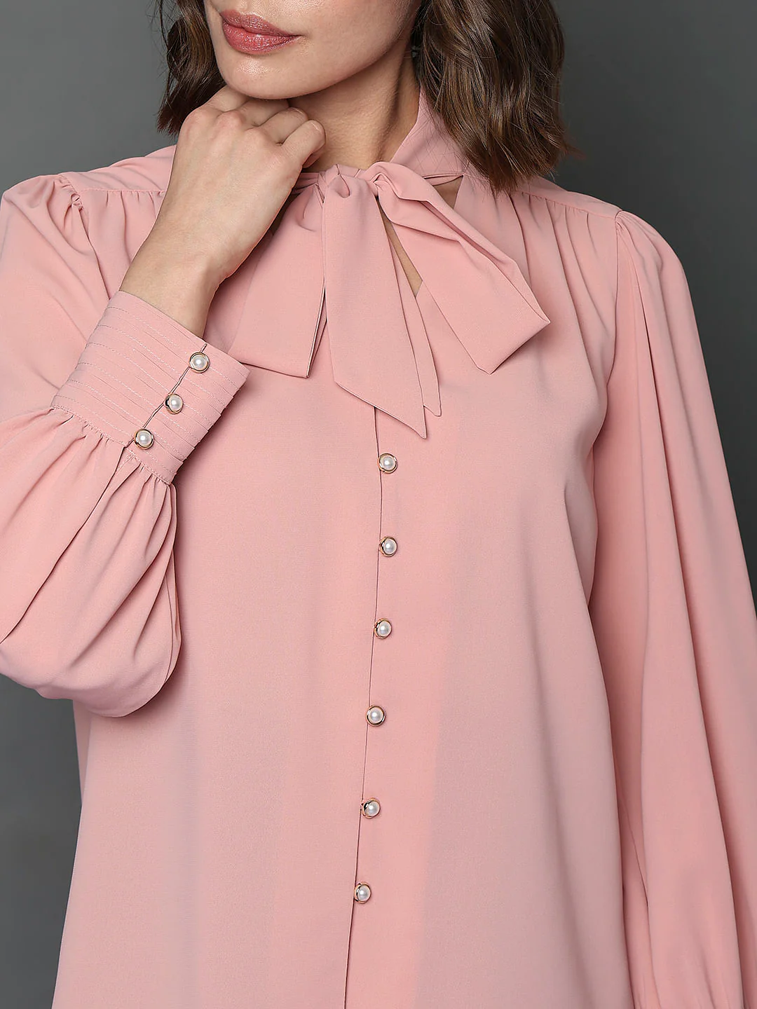 Pink Tie-Up Detail Shirt - Image 6