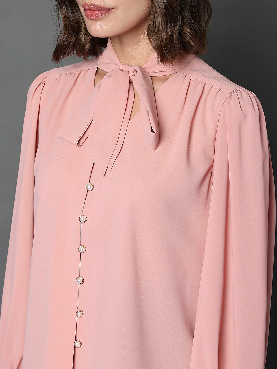 Pink Tie-Up Detail Shirt - Image 8