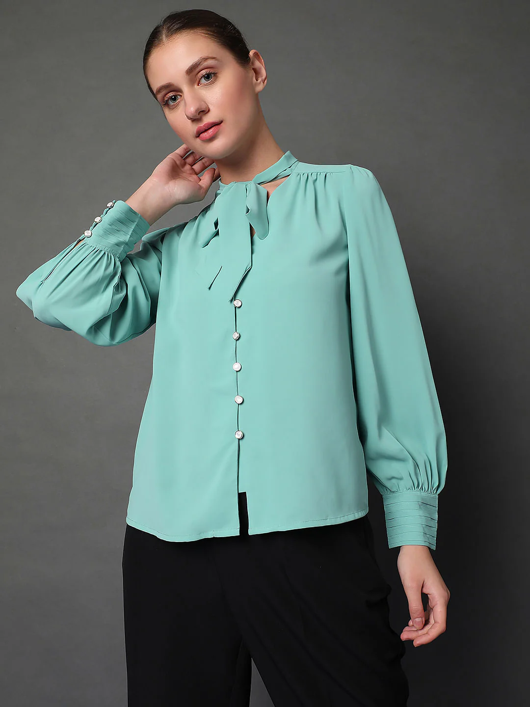 Blue Tie-Up Detail Shirt
