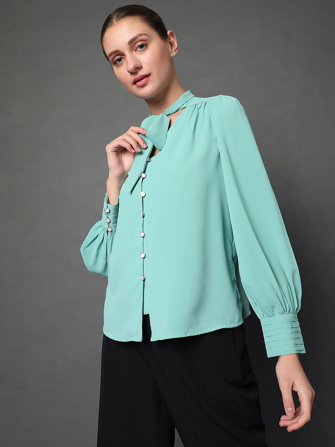 Blue Tie-Up Detail Shirt - Image 2