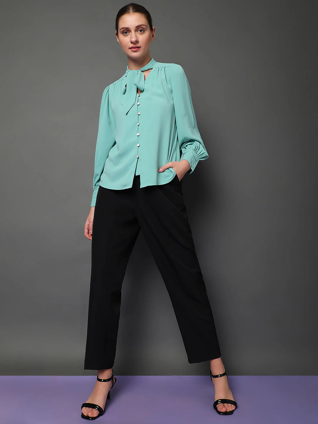 Blue Tie-Up Detail Shirt - Image 4