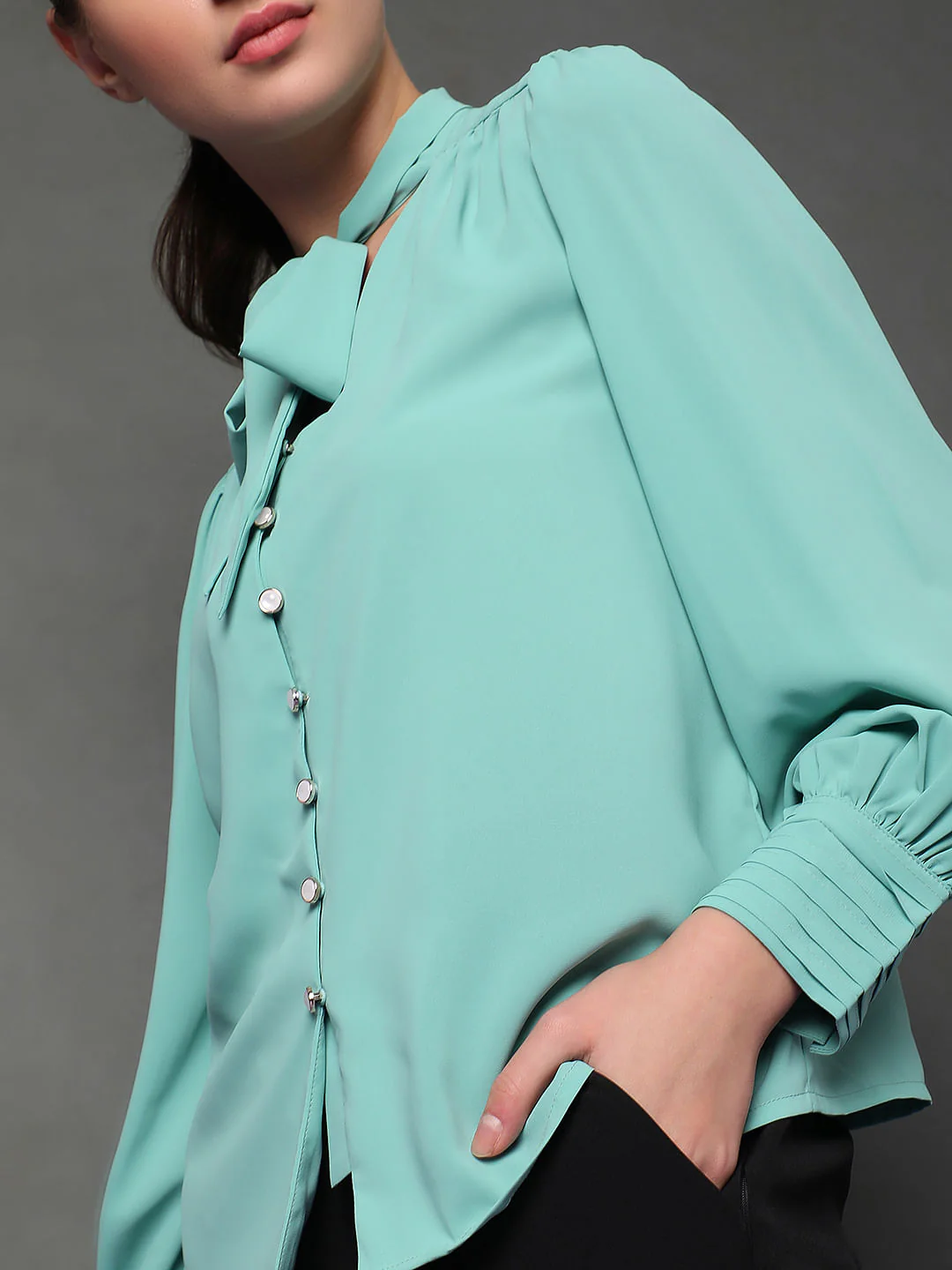 Blue Tie-Up Detail Shirt - Image 5