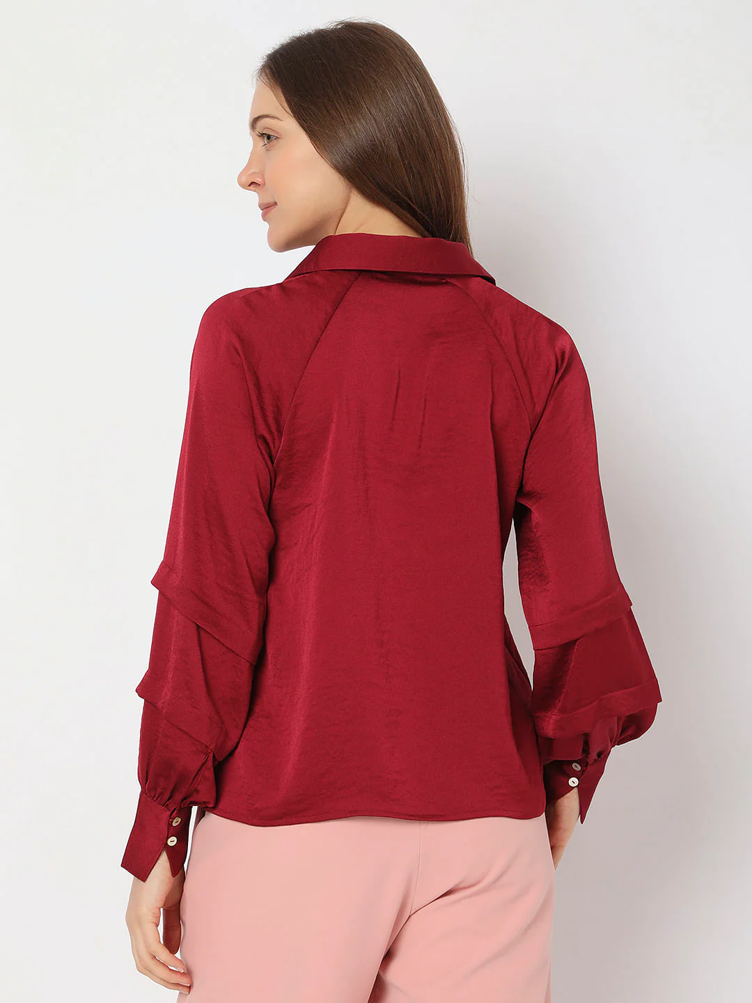 Maroon Pleated Sleeves Shirt - Image 4