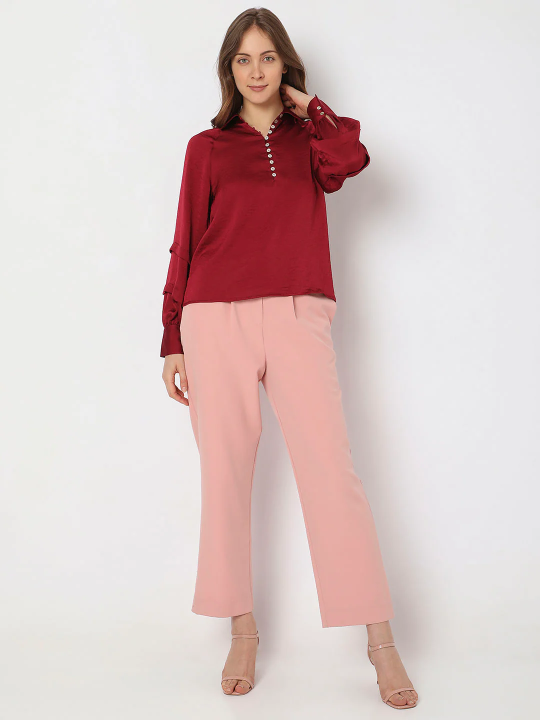 Maroon Pleated Sleeves Shirt - Image 5