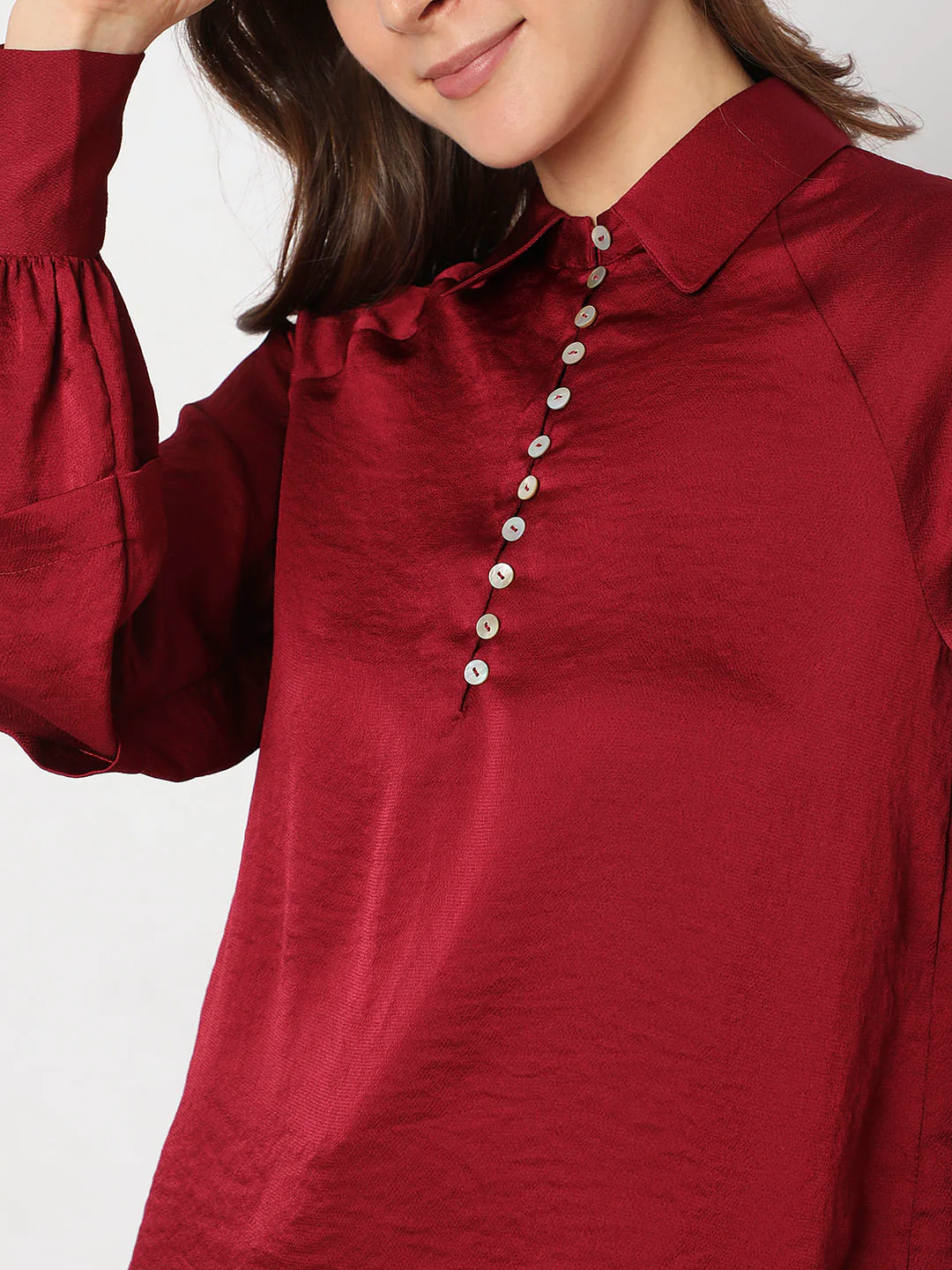 Maroon Pleated Sleeves Shirt - Image 6