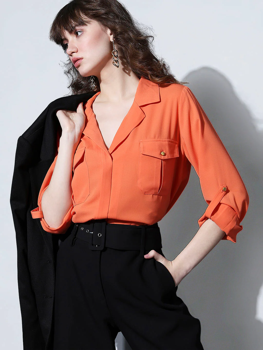 Coral Utility Pockets Shirt