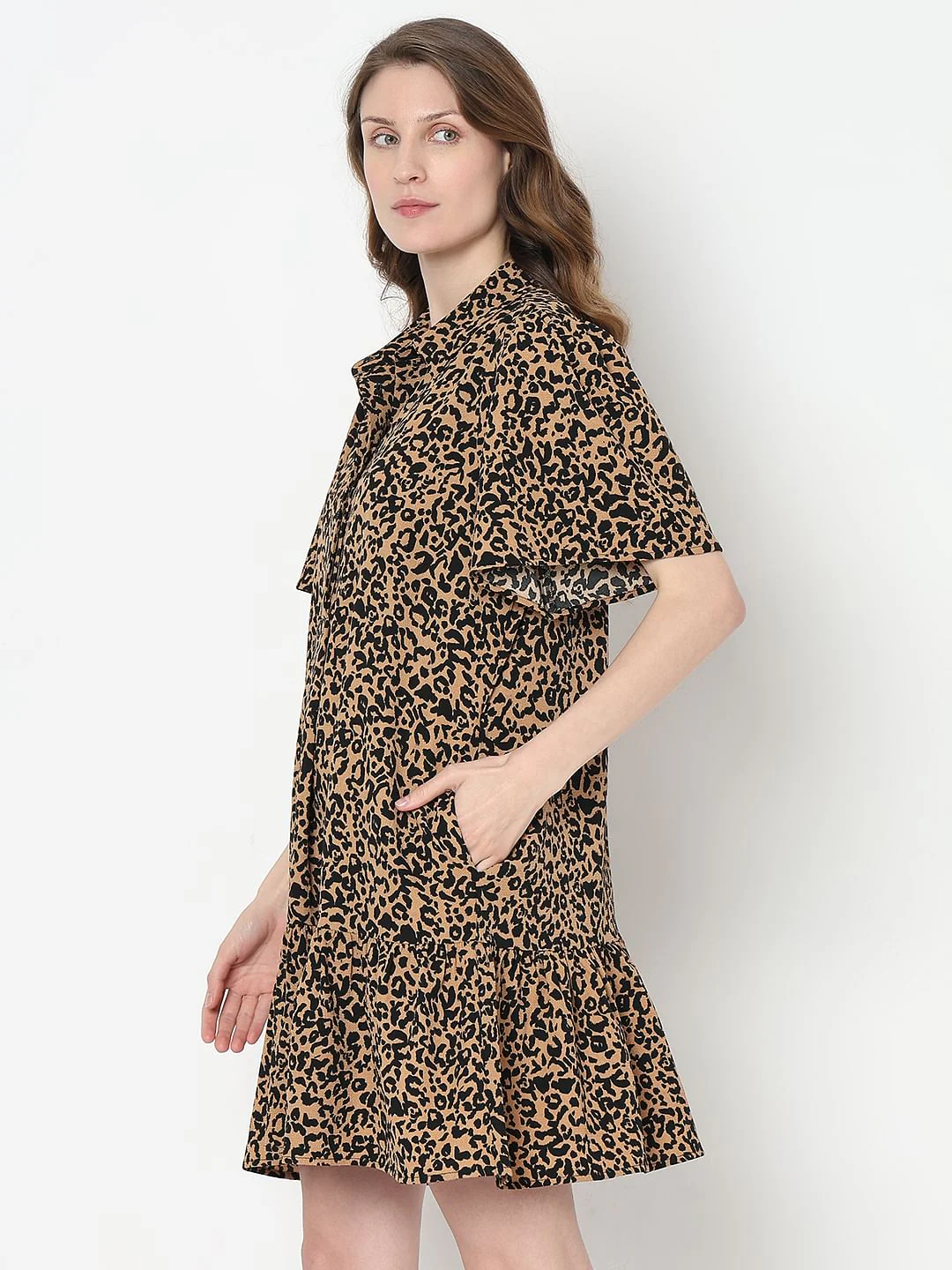 Brown Animal Print Shirt Dress - Image 3