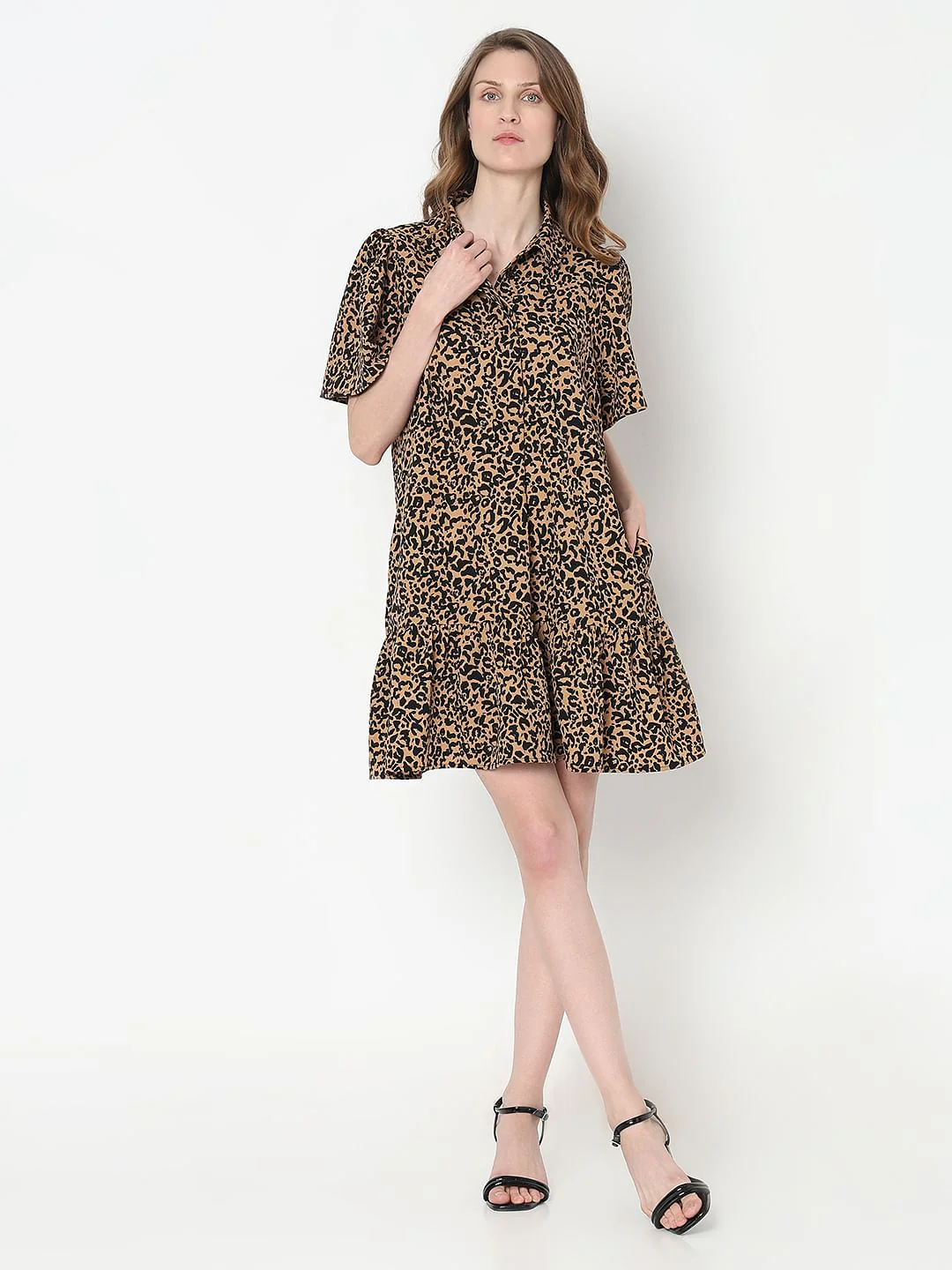 Brown Animal Print Shirt Dress - Image 5