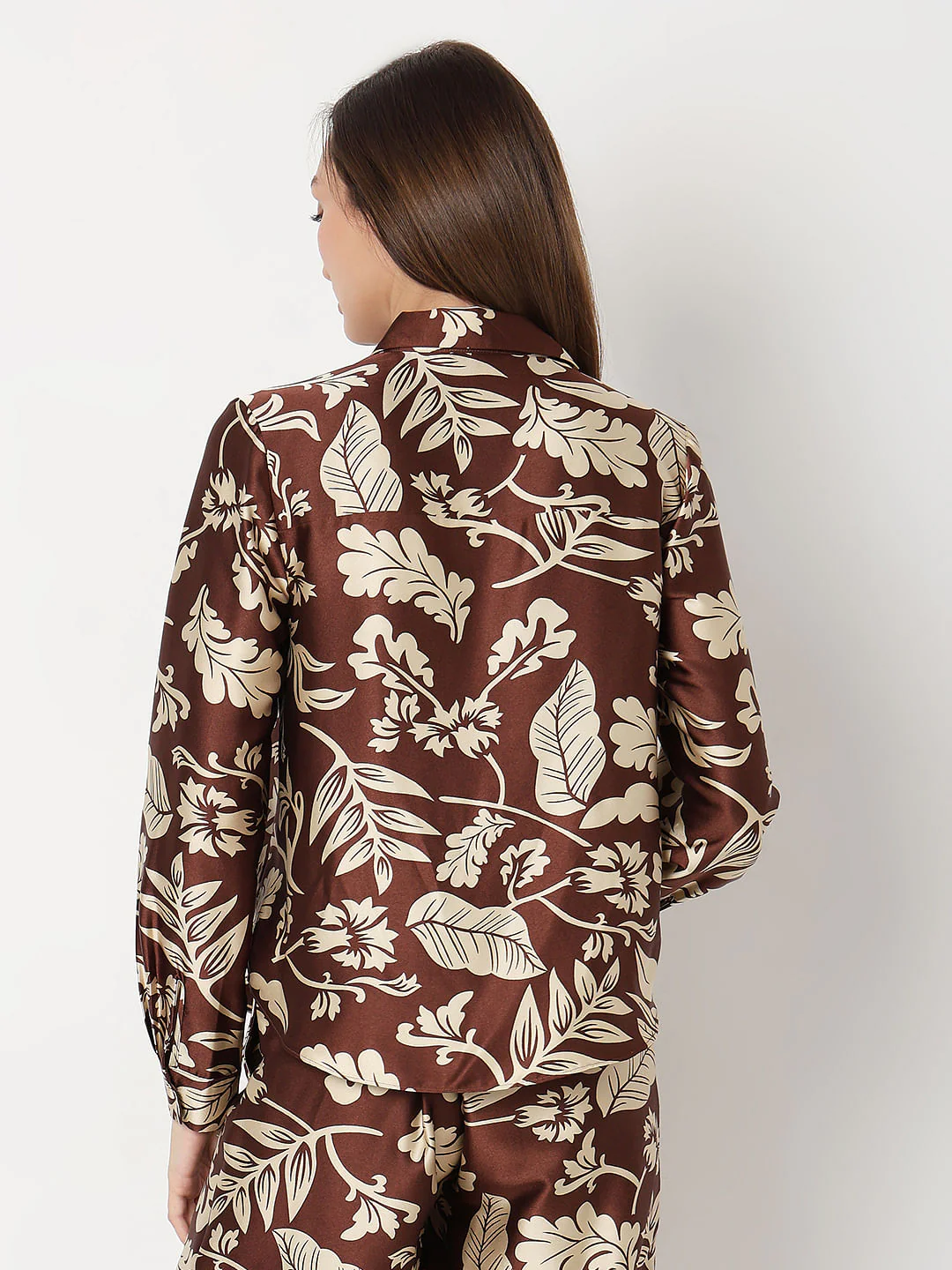 Brown Printed Satin Co-Ord Set Shirt - Image 4