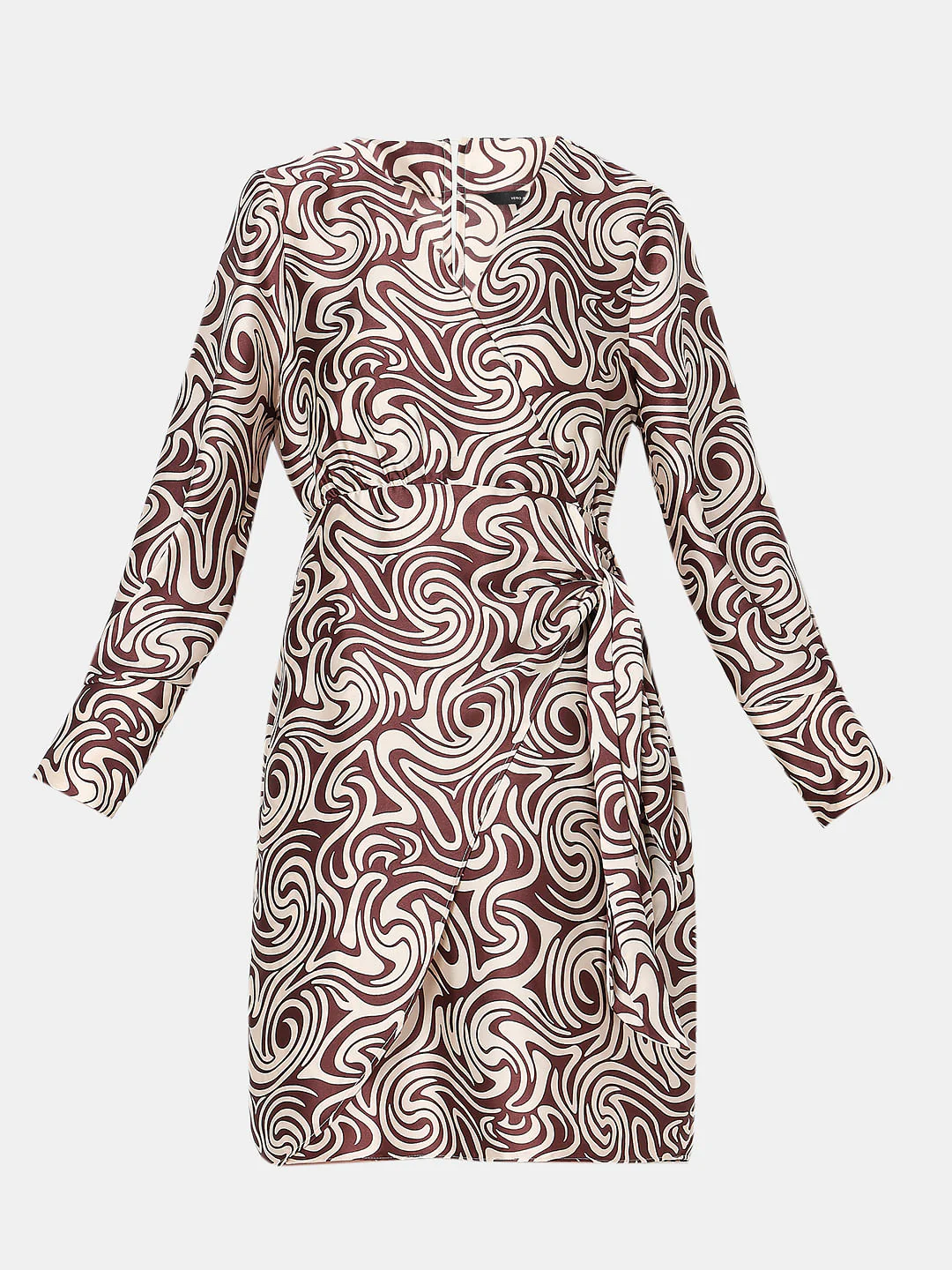 Brown Swirl Print Wrap Dress - Image 7